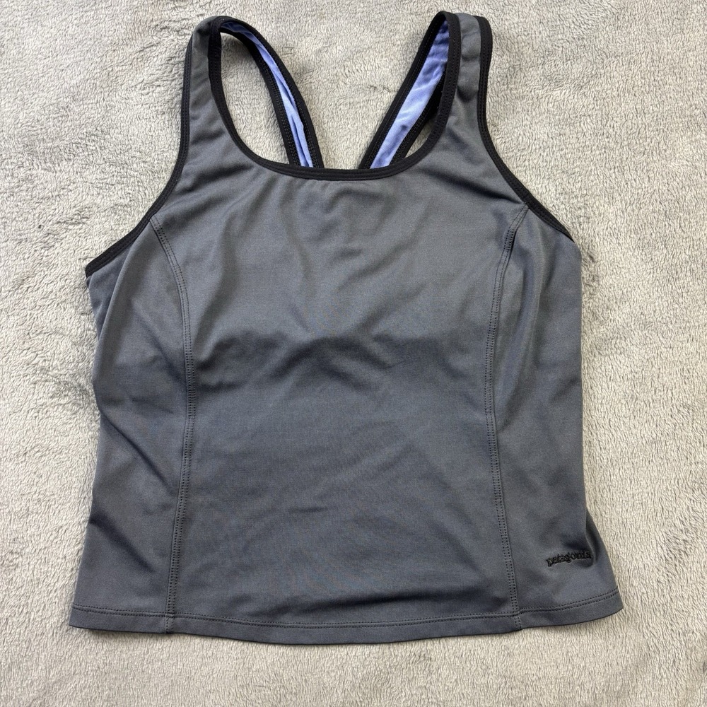 Patagonia Tank Top Women L Gray Built In Unpadded Bra Outdoors Hiking Gym Yoga